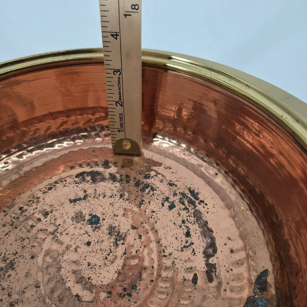Antique Hand Hammered Copper Brazier with Brass Handles 17